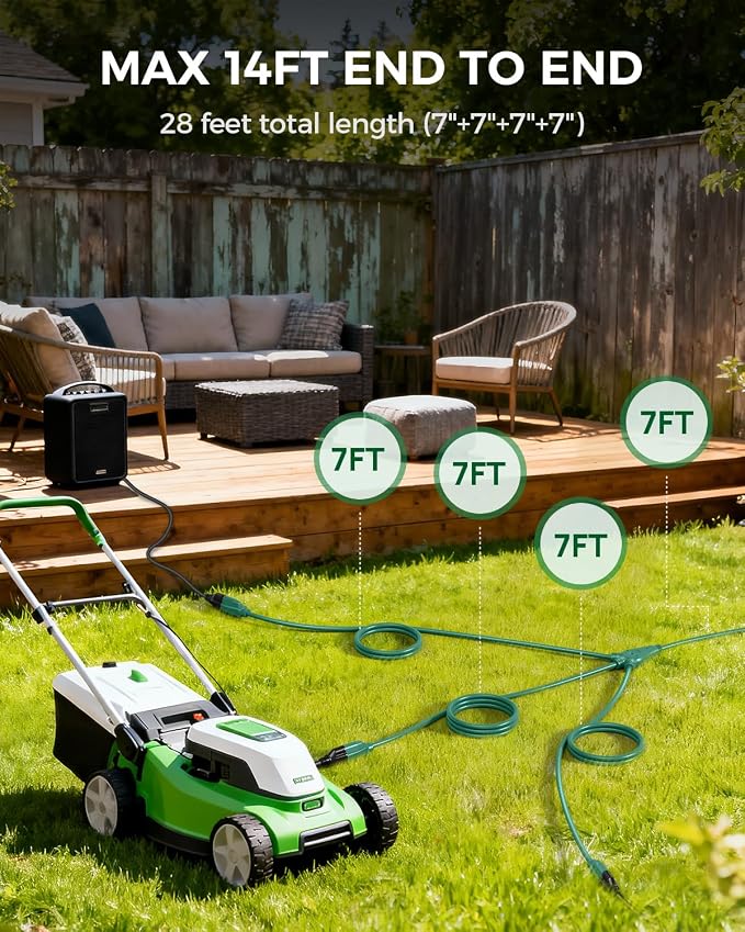 28 Ft Outdoor Power Cord, 1 to 3 Splitter Heavy Duty Weatherproof Extension Cord - Image 2