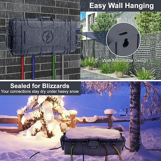 Medium Outdoor Electrical Box, IP54 Waterproof Extension Cord Cover w/ 6 Cable - Image 4