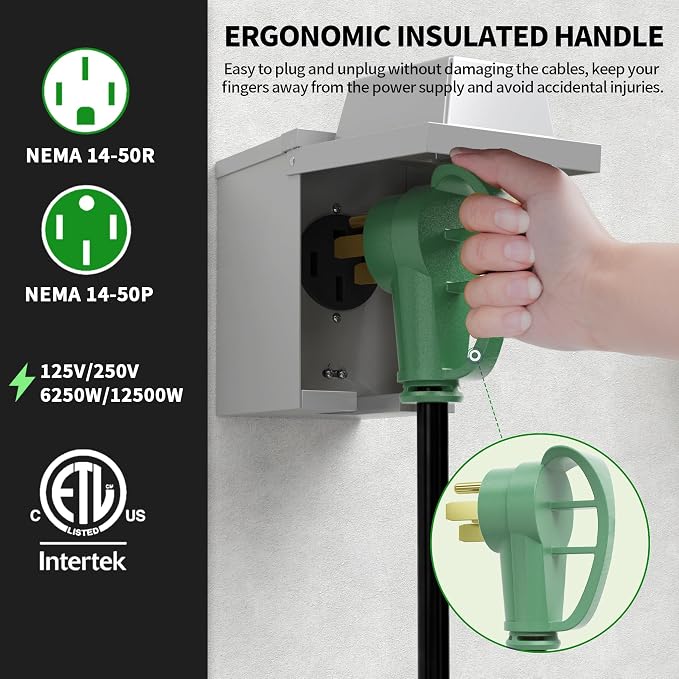 POWGRN NEMA 14-50P to NEMA 14-50R 50 Amp RV/EV Extension Cord 75 FT Outdoor - Image 4