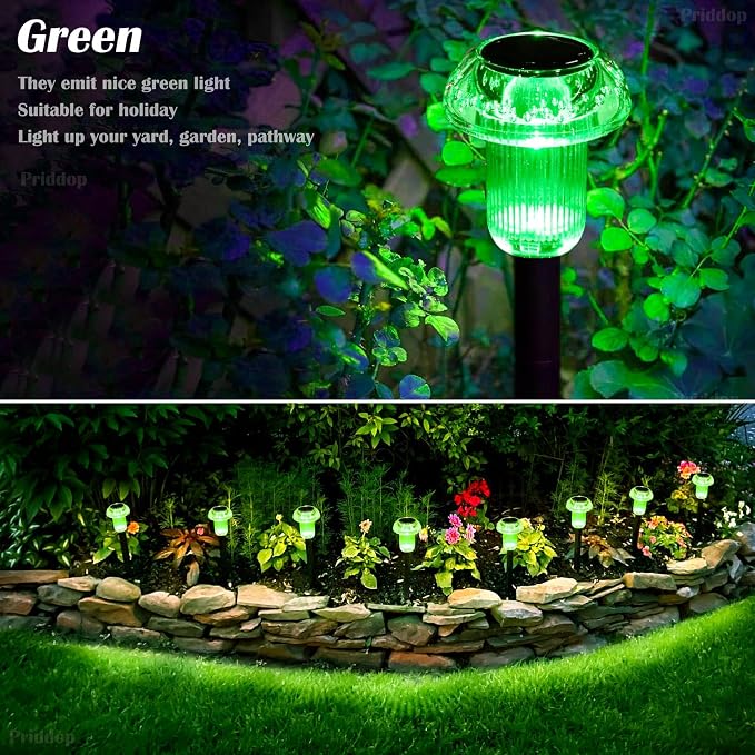 Priddop Solar Lights Outdoor Pathway Waterproof 8 Pack Green LED Green Stake - Image 5