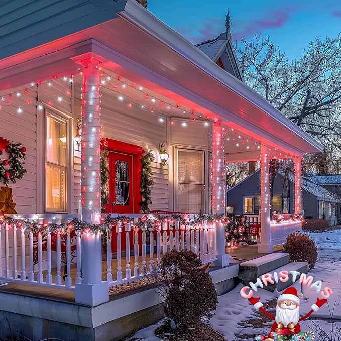 JMEXSUSS 2 Pack Red and White Battery Christmas Lights, Each 33ft 100 LED - Image 8