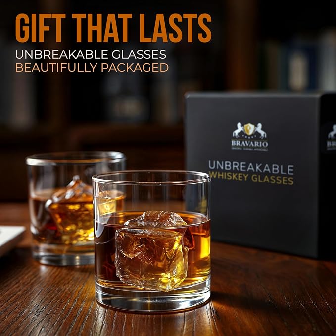 Bravario Unbreakable Whiskey Glasses, Plastic Rocks Glasses — 12.5 oz Clear - Image 6