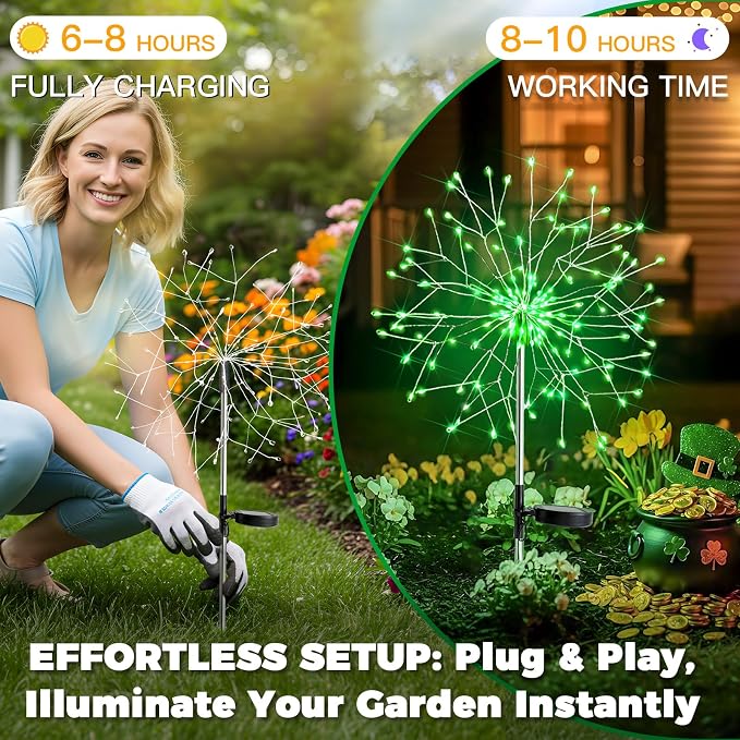 suddus St. Patrick's Day Decorations Solar Firework Lights - Image 6