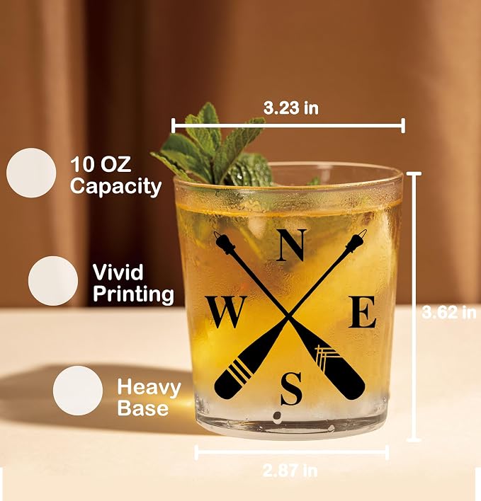 Nogrit Lake House Decor Whiskey Glasses 10 Oz, Beach Wine Old Fashioned Rocks - Image 3