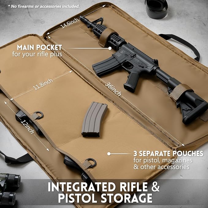 Single Rifle Case Bag, Tactical Padded Soft Gun Case w/MOLLE System, Wide - Image 4