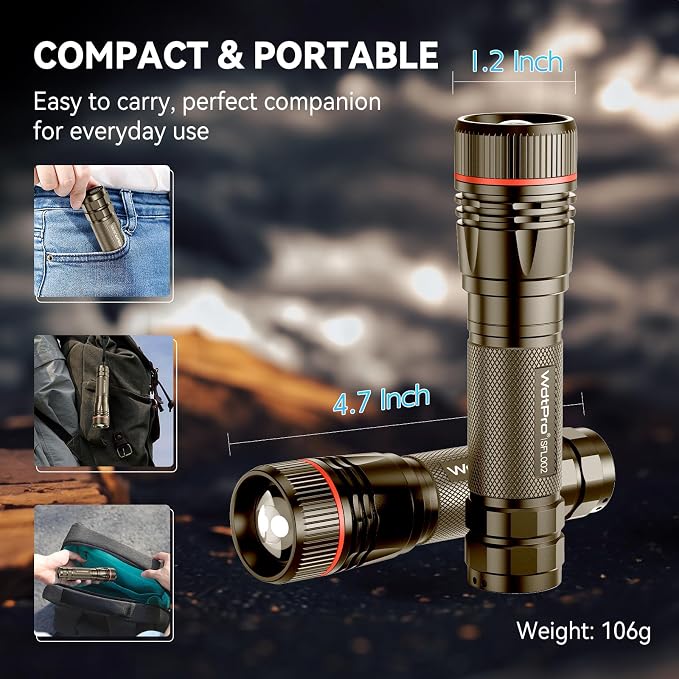 WdtPro Rechargeable Flashlights High Lumens, 2 Pack 10H Long Lasting Super - Image 4