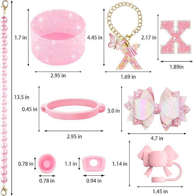 9PCS Pink for Stanley Cup Accessories Set Bling Initials Bow Charms for Stanley - Image 3