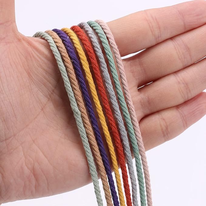 Coffee Macrame Cord 3mm x 109Yards, Colored Cotton Rope Craft Cord Colorful - Image 2