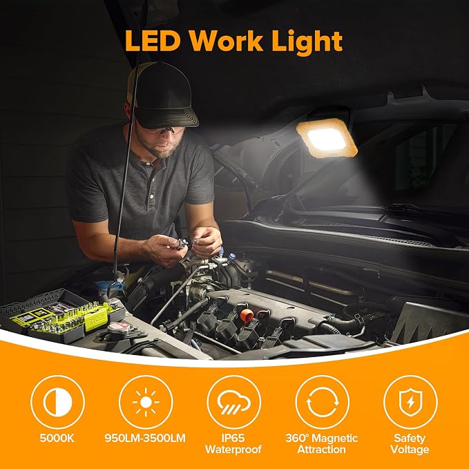LUTEC 2 Pack 3500LM LED Work Light, Rechargeable Magnetic Work Lights - Image 5