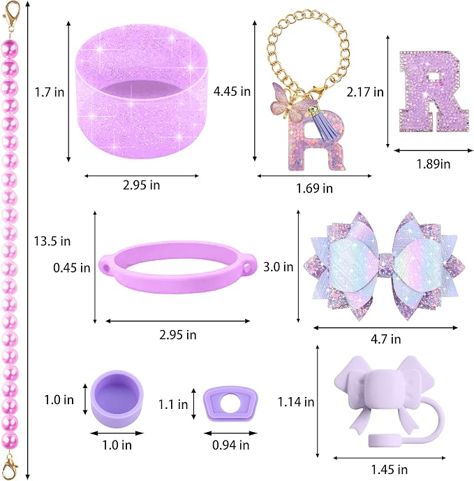 9PCS Purple for Stanley Cup Accessories Set Bling Initials Bow Charms for - Image 3