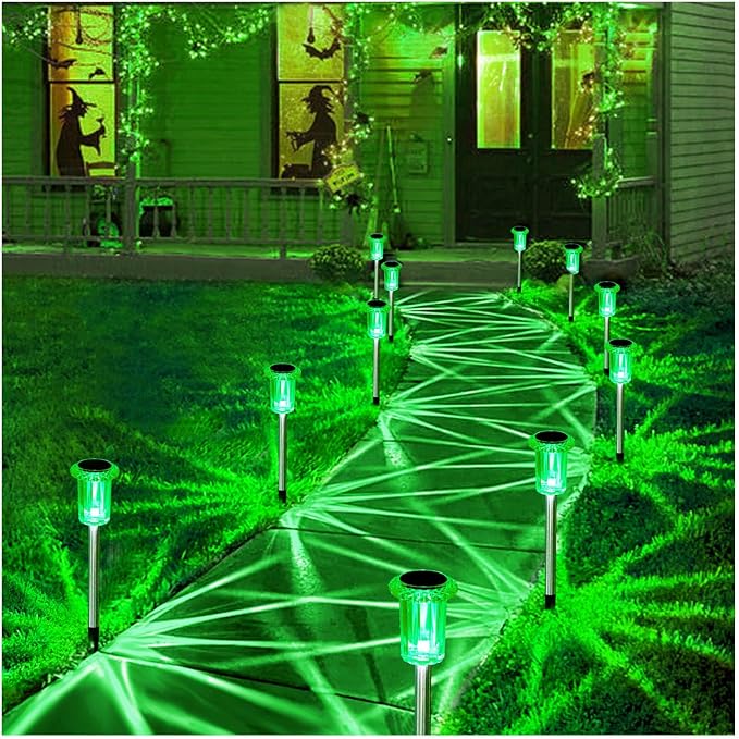 Solar Lights Outdoor 10 Pack Solar Pathway Lights Green Halloween Decorations - Image 6