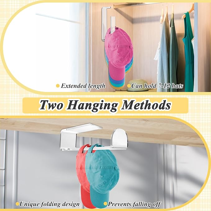 4 Pack Acrylic Hat Organizer for Baseball Caps, Sturdy Hat Holder for Door & - Image 3