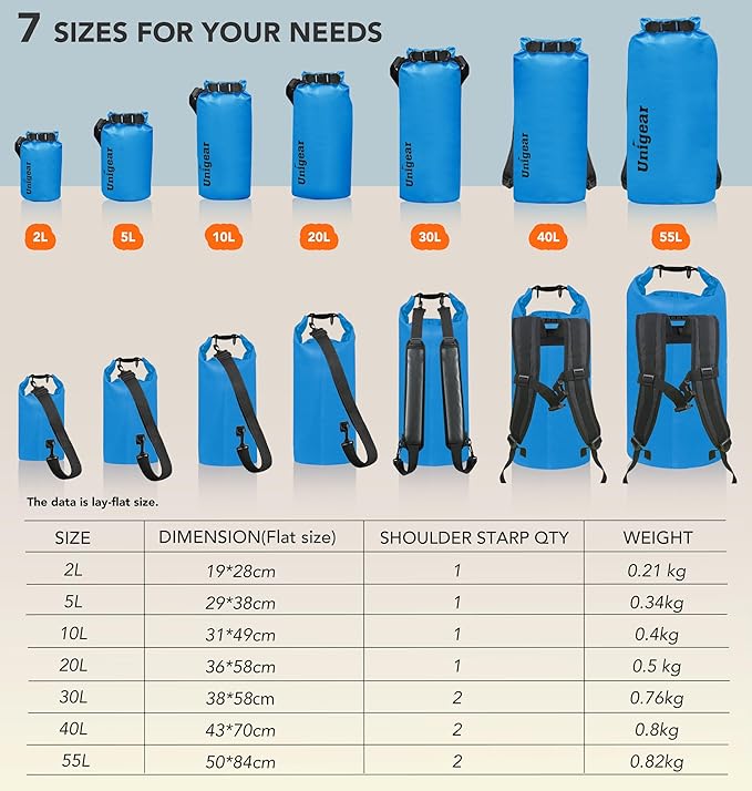 Unigear Dry Bag Waterproof, 2L/5L/10L/20L/30L/40L Floating and Lightweight Bags - Image 3