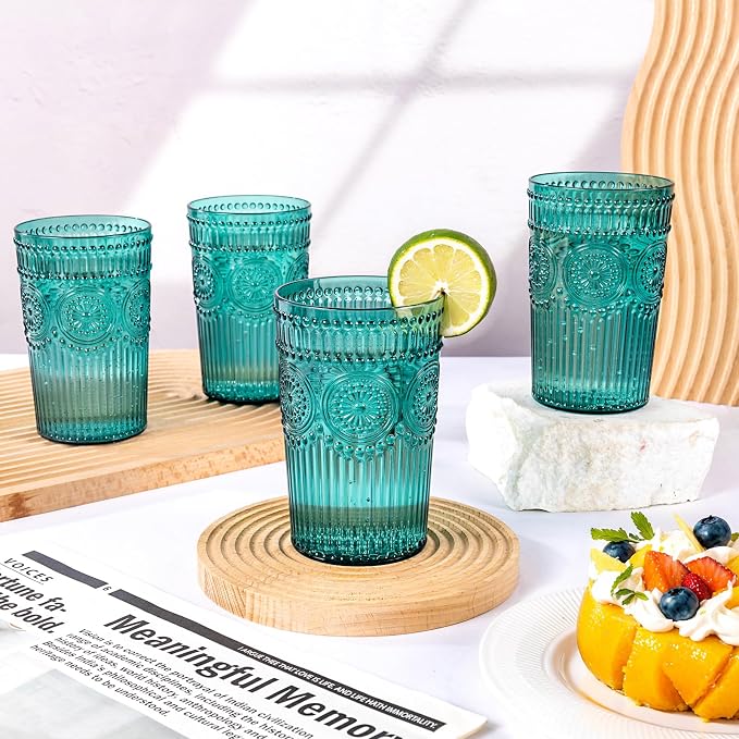 Ciaell 12 Pack Romantic Plastic Water Glasses - 14 Oz Green Vintage Drinking - Image 6