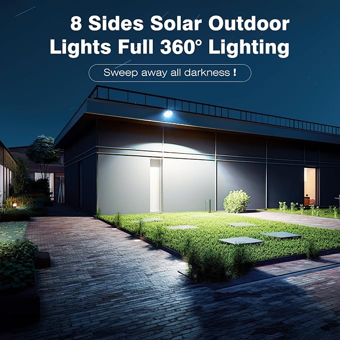 OKPRO Solar Lights Outdoor, 168LED 6500K Flood Light Dusk to Dawn, 8 Sides - Image 2