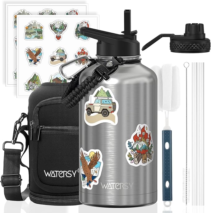 64oz Insulated Water Bottle, BPA Free&Leak Proof, Half Gallon Stainless Steel by Watersy