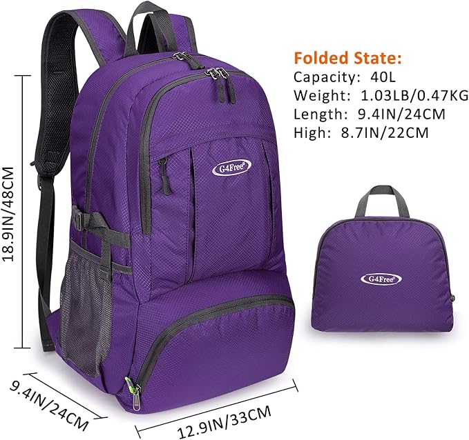 G4Free 40L Lightweight Packable Hiking Backpack, Waterproof Travel Daypack - Image 4