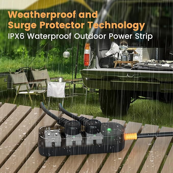 Outdoor Power Strip Weatherproof 10 FT Extension Cord Waterproof Surge - Image 2