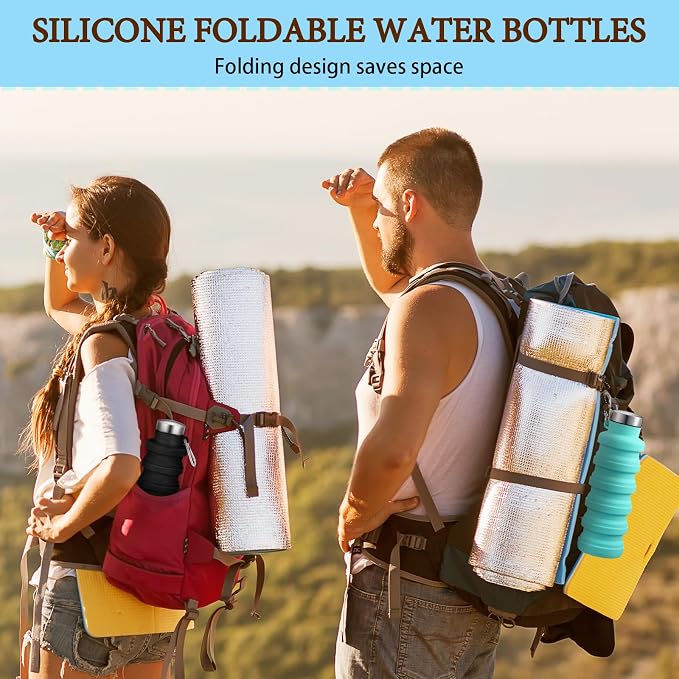 Baderke 2 Pcs Collapsible Water Bottles 17oz Silicone Travel Foldable Portable - Image 6