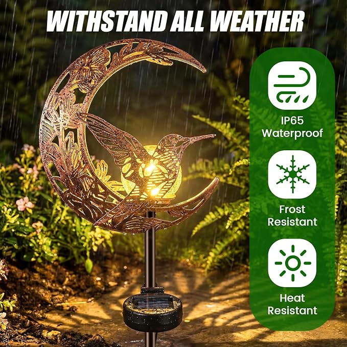 VIHOSE Solar Hummingbird Outdoor Lights Waterproof Moon Garden Stake Lights - Image 4