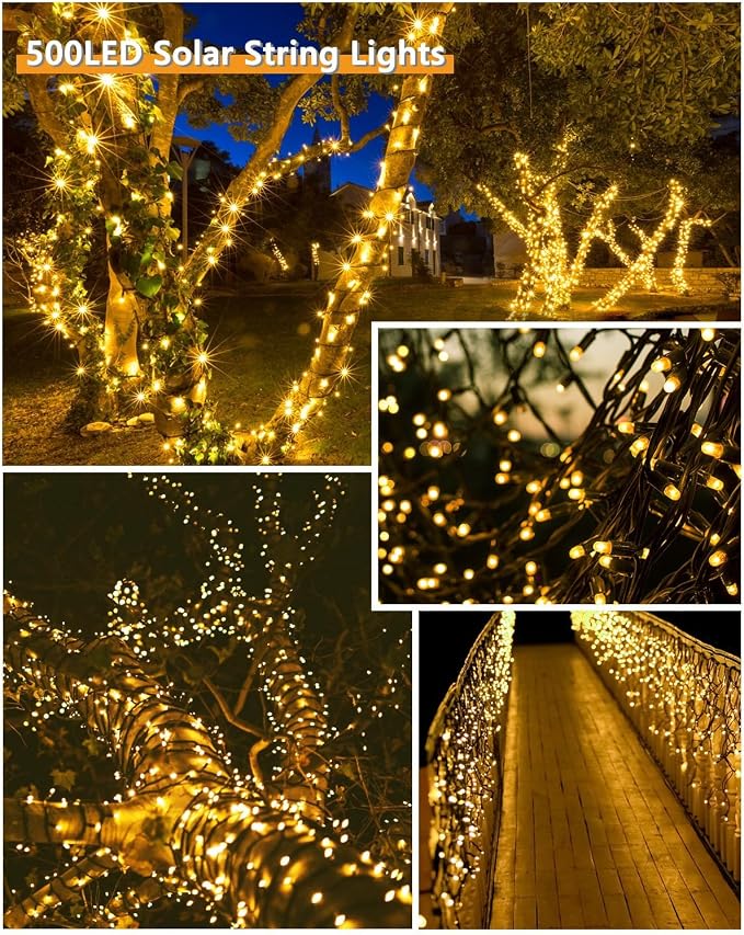 Upgrade 2Pack 500LED Solar String Lights Outdoor Waterproof, 180FT Solar Lights - Image 2