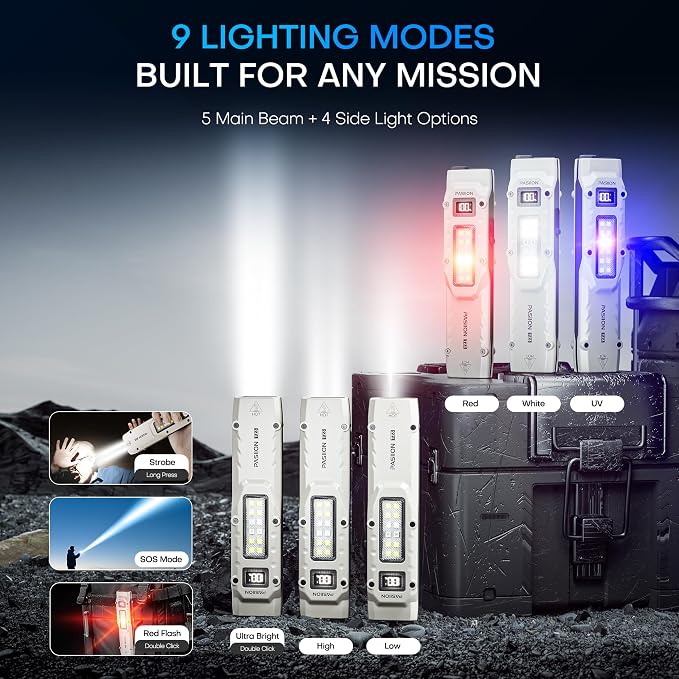 EDC Tactical Flashlight, Flat Flashlights Rechargeable, Dual-Switches LED Small - Image 2