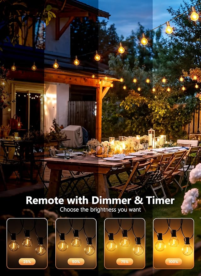 Outdoor String Lights with Remote, 100Ft Outside Waterproof Light with Dimmable - Image 5