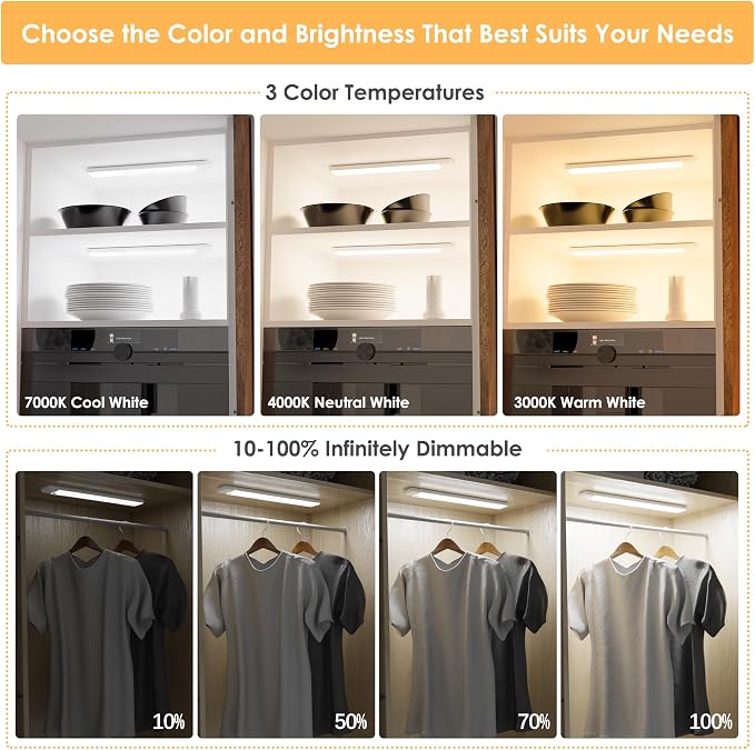 5-Pack Motion Sensor Under Cabinet Light, 3 Color Temperature Dimmable - Image 2