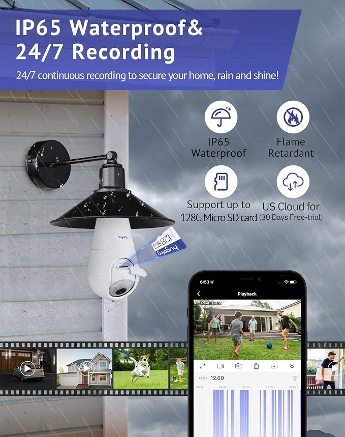 Hugolog 2K 3MP Light Bulb Security Camera 5G& 2.4GHz WiFi, 360° Wireless - Image 7