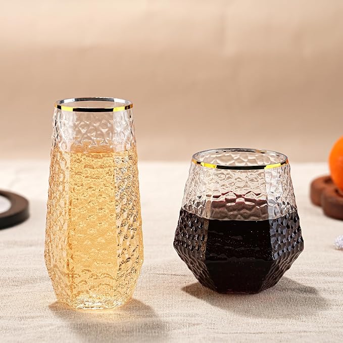 48 Pack Plastic Wine Glasses – 24 x 9oz Stemless Champagne Flutes & 24 x 12oz - Image 2