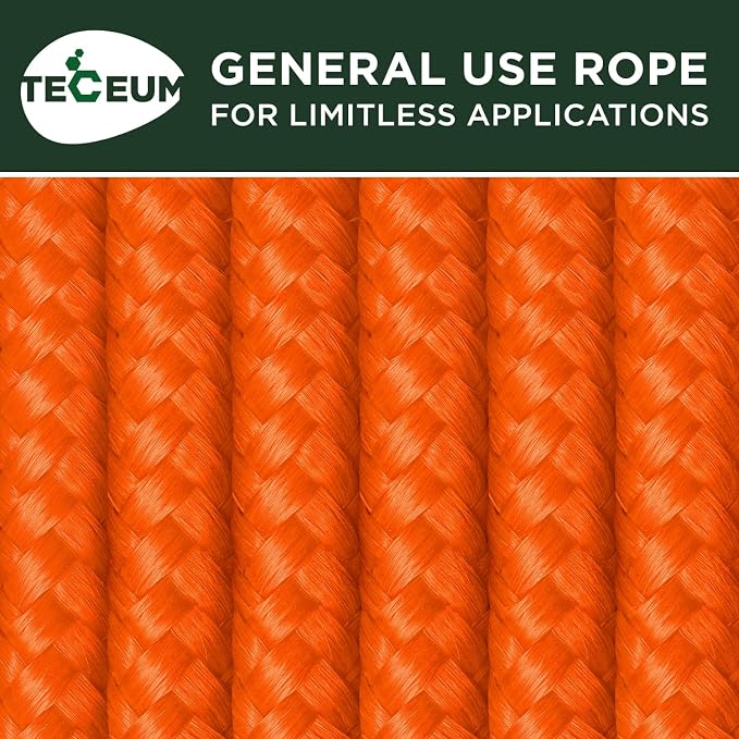 TECEUM Rope – 90 Feet x 3/8 Inch – Orange – Strong All-Purpose Utility Rope – - Image 9