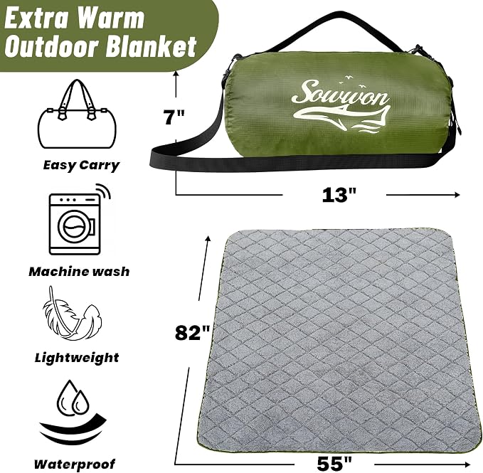 Waterproof Outdoor Blanket 82”X 55” Packable, Stadium Blankets - Image 2