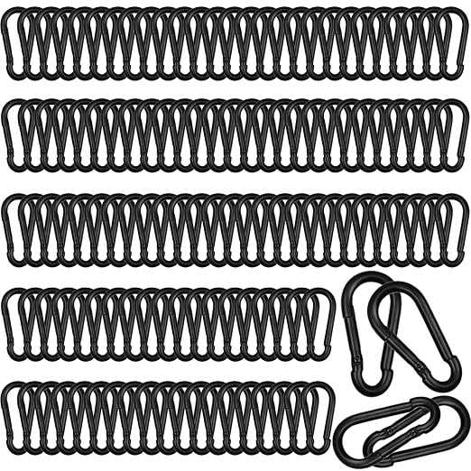 200 PCS 2'' Spring Snap Hook Carabiner, M5 3/16 Inch Galvanized Black Steel by HANDRERLEE