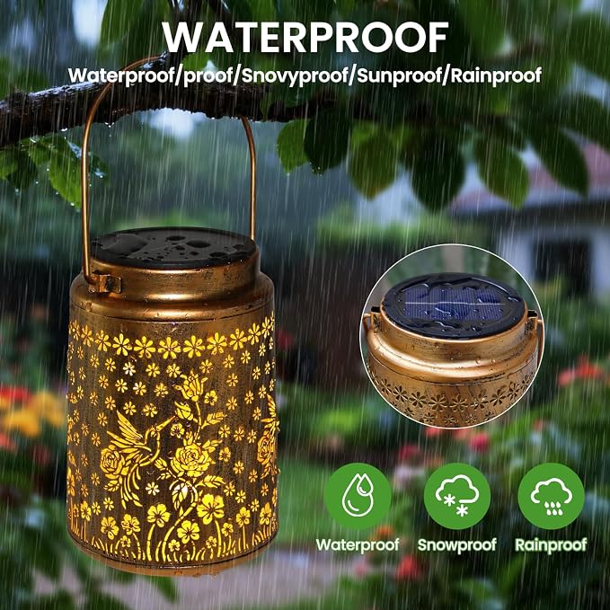 2 Pack Solar Lanterns Outdoor Waterproof Hummingbird Garden Decor Gift - Image 6