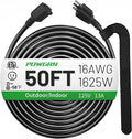 POWGRN 50 FT 16/3 Black Indoor Outdoor Extension Cord Waterproof, 3 Prong by POWGRN
