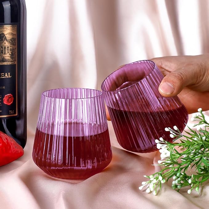 Lueumxc 40 Pack Plastic Ribbed Wine Glasses, 14Oz Origami Disposable Wine - Image 8