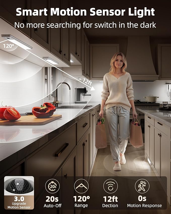 EZVALO 3-Pack Under Cabinet Lighting, 2400mAh Rechargeable Motion Sensor Light - Image 3