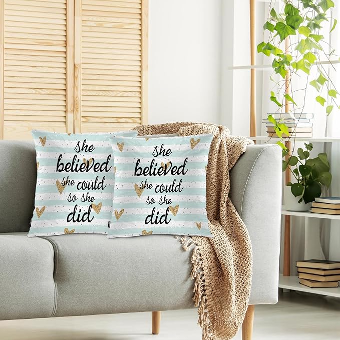 Swono Motivational Quote Pack of 2 Decorative Throw Pillow Covers Cushion Covers - Image 2