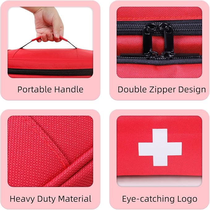 ALSLEA First Aid Bag Empty First Aid Kit Storage Box 12" x 9" x 7" Medical Bag - Image 2