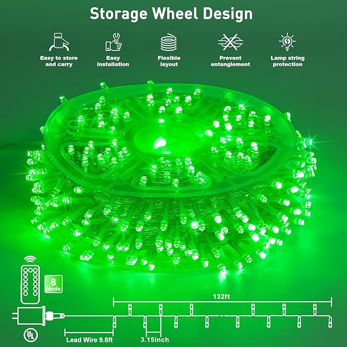 JMEXSUSS 400 LED Green Christmas Lights Indoor Outdoor, 132ft St Patrick's Day - Image 8