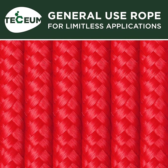 TECEUM Rope – 90 Feet x 3/8 Inch – Red – Strong All-Purpose Utility Rope – - Image 9