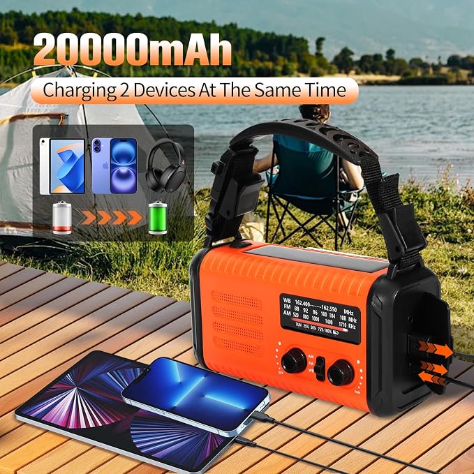 20000mAh Emergency Solar Crank Radio, 4 Ways Powered Portable Weather Radio - Image 2