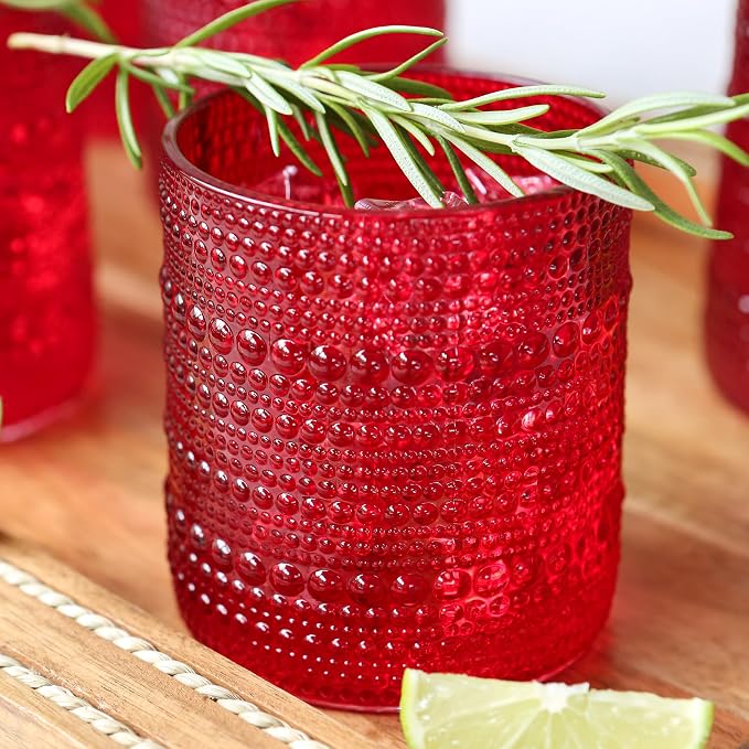 Kate Aspen Retro Arch Floral Red Drinking Glasses Set of 6, 10 oz Vintage - Image 5