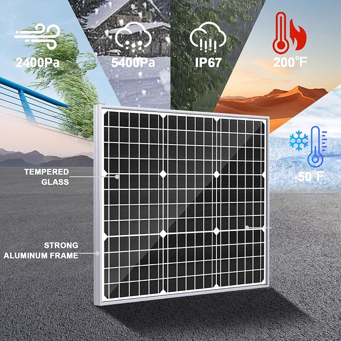 SOLPERK Solar Panel Kit 50W 12V, Waterproof Solar Battery Trickle Charger - Image 5