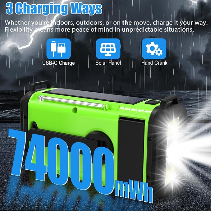 20000mAh Solar Hand Crank Emergency Radio, NOAA Portable Emergency AM/FM Radio - Image 5