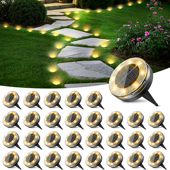 Peasur Mini Solar Ground Lights, 30 Pack Flat Solar Disc Lights Outdoor by Peasur