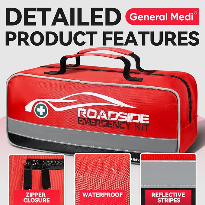 General Medi 127-Pieces Roadside Car Emergency Kit Include Mini First Aid Kit - Image 4