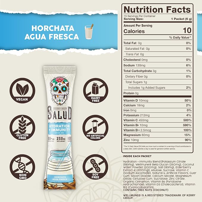 Salud 2-in-1 Hydration Packets + Immunity Electrolytes Powder, Horchata - Image 3