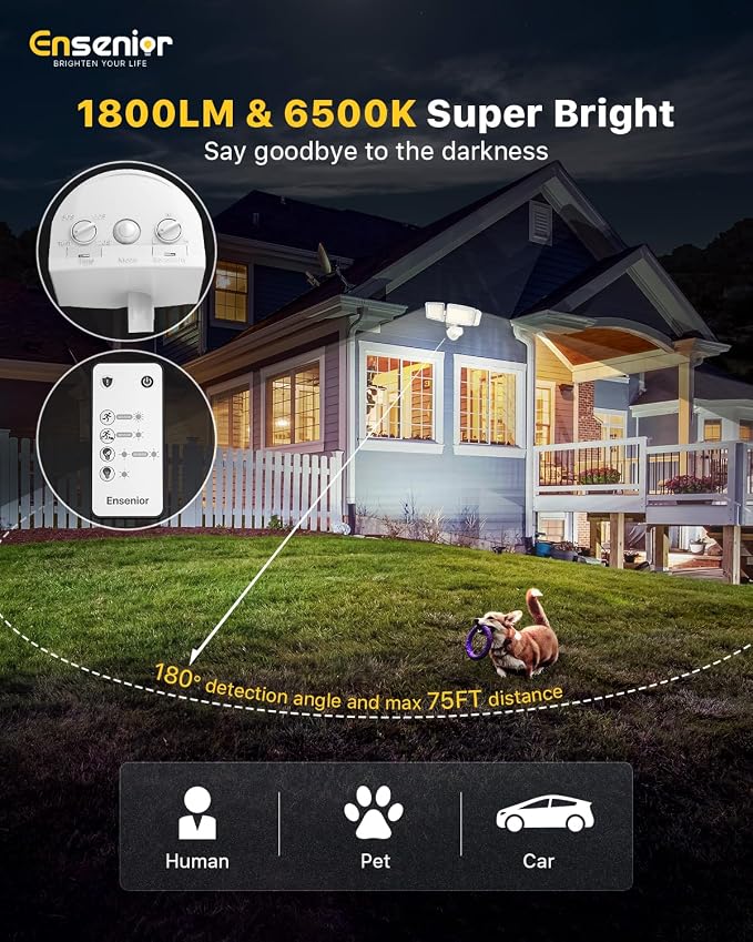 Ensenior 5 Motion Sensor Modes Solar Security Light, 1800LM 270° Wide Angle 3 - Image 5