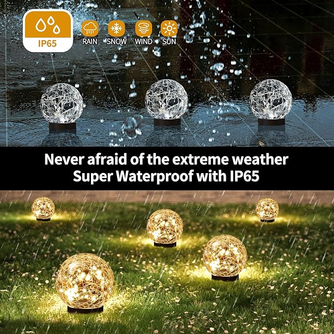 JKIMK Solar Globe Lights Outdoor Waterproof-Solar Balls Garden-Cracked Glass - Image 4